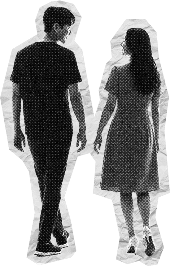 낯선 사람과의 첫 만남이 불안한 모습 일러스트